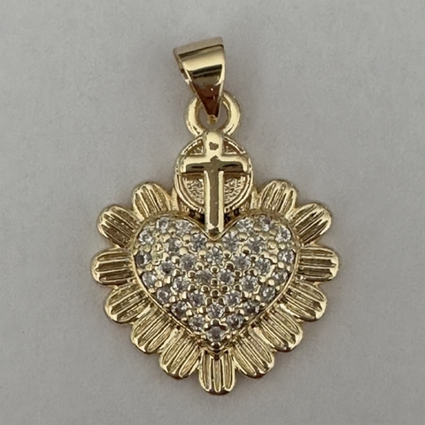 DIJE MICRO ZIRCONIA CORAZON PETALOS Y CRUZ - DI434