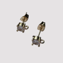 BASES DE ARO ZIRCON SOLITARIO - PAR - FO73 en internet