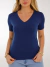 Blusa Decote V Manga Curta Azul - loja online