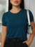 Conjunto 2 Peças - Blusa de Viscolycra Gola Careca Manga Curta e Calça Alfaiataria com Cinto