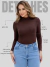 Blusa Cacharrel Gola Alta Manga Longa Segunda Pele de Viscolycra Marrom na internet
