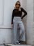 Calça Pantalona de Malha com Fenda e Cós Alto Feminina