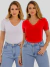Kit 2 Blusas Decote V Manga Curta - loja online