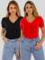 Kit 2 Blusas Decote V Manga Curta - comprar online