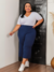 Conjunto Blusa de Lycra Decote V Manga Curta e Pantacourt Plus Size Estilosa