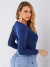 Blusa Decote V Manga Longa Azul Marinho - Mayara Manzano