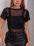 Blusa de Tule Manga Curta Paetê Festival Festa Versátil e Casual