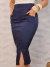 Imagem do Saia Midi Social Com Fenda e Bolso Azul Jeans