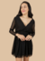 VESTIDO DE TULE PRETO COM TRANSPARENCIA MANGA 7/8 