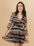 VESTIDO DE TULE ZEBRA COM TRANSPARENCIA MANGA 7/8  PRETO