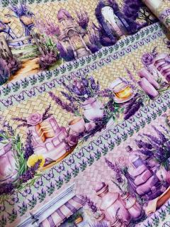 Tecido Tricoline Digital Estampado - Barrado Lavanda - loja online