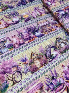 Tecido Tricoline Digital Estampado - Barrado Lavanda - Panaria Tecidos