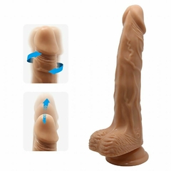 Pênis Super Realístico Vibrador rotativo e vai e vem com Escroto e Ventosa 20 x 3,7 cm - Fábrica da Sedução