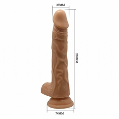 Pênis Super Realístico Vibrador rotativo e vai e vem com Escroto e Ventosa 20 x 3,7 cm - Fábrica da Sedução - comprar online