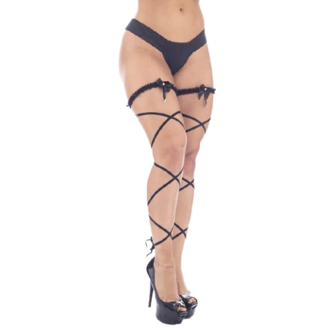 Perneira Renda e fita em Cetim LIGA DE PERNA - Fabrica da Sedução