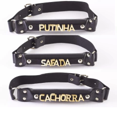 MORDAÇA EM BASTÃO PERSONALIZADA COM FRASE PICANTE COURO LINHA SADO BDSM - Fabrica da Sedução