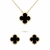 Conjunto de Colar e Brincos Trevo Preto ou Branco Banhado a Ouro 18k na internet