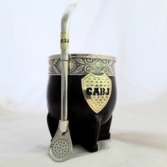 Mate Imperial Boca Juniors. Cuero, Alpaca y bronce. Con bombilla Pico de loro de Alpaca - comprar online