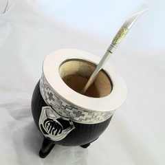 Mate Imperial River Plate. Cuero, Alpaca y bronce. Con bombilla Pico de loro de Alpaca en internet