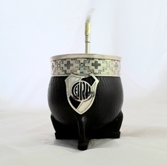 Mate Imperial River Plate. Cuero, Alpaca y bronce. Con bombilla Pico de loro de Alpaca