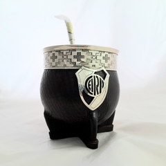 Mate Imperial River Plate. Cuero, Alpaca y bronce. Con bombilla Pico de loro de Alpaca - Alfaro Guerra