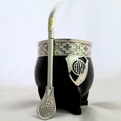 Mate Imperial River Plate. Cuero, Alpaca y bronce. Con bombilla Pico de loro de Alpaca - comprar online