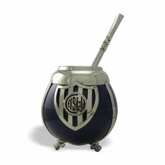 Mate San Lorenzo de Almagro. Cerámica y alpaca. Con bombilla