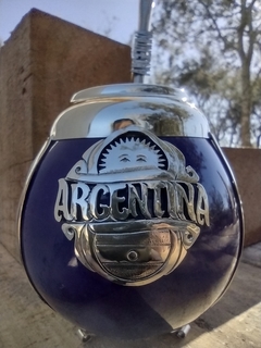 Mate Argentina. Cerámica y alpaca. Con bombilla - comprar online