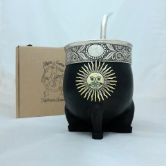 Imagen de Mate Imperial Sol de Mayo. Alpaca, Cuero y Bronce. Con Bombilla de ALPACA