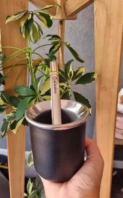 Mate de Acero Negro con bombilla - Mi Matero