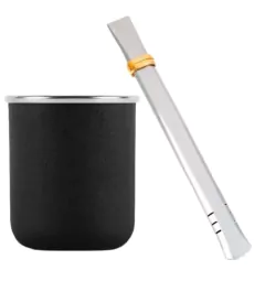 Mate de Acero Negro con bombilla