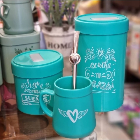 Set Yerbera + Azucarera + Mate con Bombilla