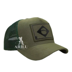 Boné Sacudido's Bandeira do Brasil Verde Musgo BN590SCD - Agroarilu Moda Country