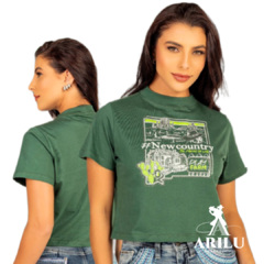 T-Shirts Ox Horns Feminina Cropped Verde Musgo 6429 - Agroarilu Moda Country