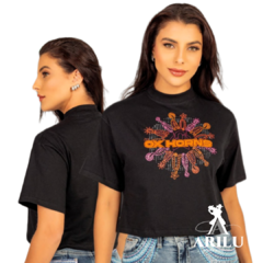 T-Shirts Ox Horns Feminina Cropped Preta 6416 - Agroarilu Moda Country