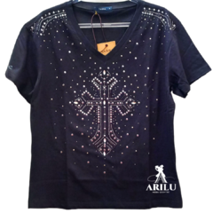 T-Shirt Tassa Cruz Tachas Preta 5325.1