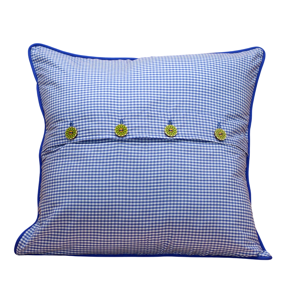 Almofada Xadrez Azul e Branca - 50x50cm