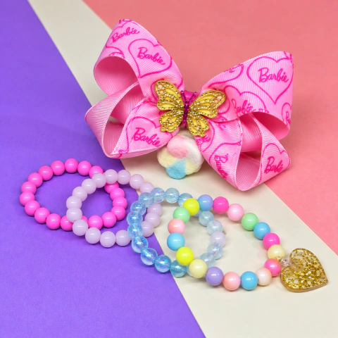 KIT 4 PULSEIRAS + Laço no bico de pato boutique invertido aplique ACRILÍCO borboletinha barbie