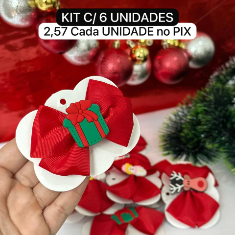 (KIT 6 UNIDADES) Laço no bico de pato duplo c/ aplique vermelho natalino - comprar online