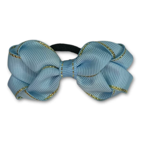 Laço na xuxinha trançado risca dourada azul bebê - comprar online