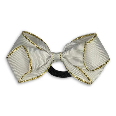 Laço na xuxinha dobrado risca dourada branco - comprar online