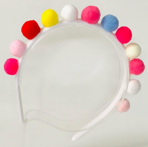 Tiara mini pompom branco