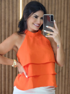 Blusa Regata Com Babadinho Em Crepe Duna