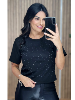 Blusa Canelada Plu com Brilho - Tati Perale Modas 