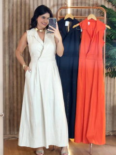 Vestido Longo linho com Gola na internet