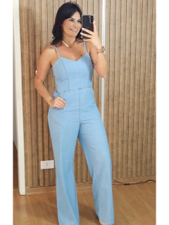 Macacão Pantalona em Jeans Levinho - comprar online