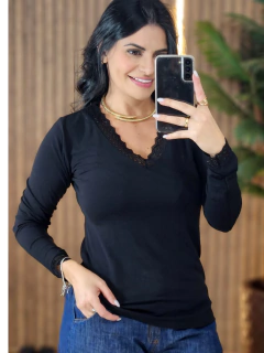Blusa Básica Renda Manga Longa - loja online