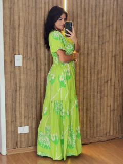 Vestido Longo Folhagens Em Viscolinho na internet