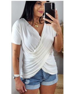 Blusa Transpassada Manga Curta Viscolycra - Tati Perale Modas 