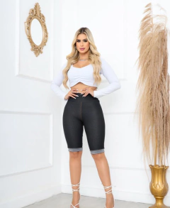 Bermuda Jeans Cotton Malha PA Azul Cintura Alta na internet